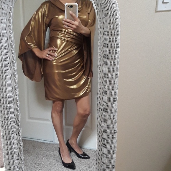 Halston Heritage Dresses & Skirts - Halston Heritage Gold Liquid Lame Dress